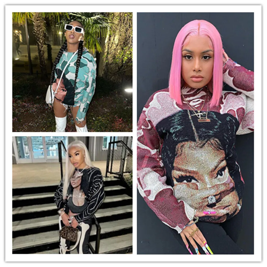 Artículos al por mayor para empresas para mujeres sudaderas con capucha para mujer sudaderas de moda hip-hop estampado de anime o-cuello de manga larga top b10600