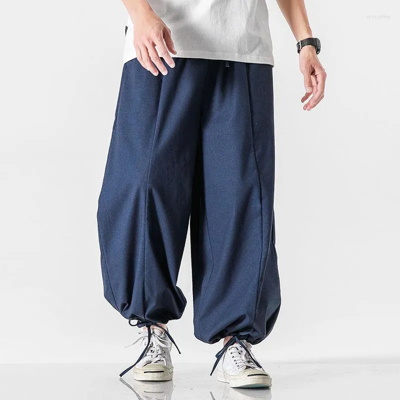 Men's Pants MRGB Men's Cotton Line Wide Leg Chinese Fashion Solid Casual Man Hip Hop Oversized Men Trousers Women Sweatpants