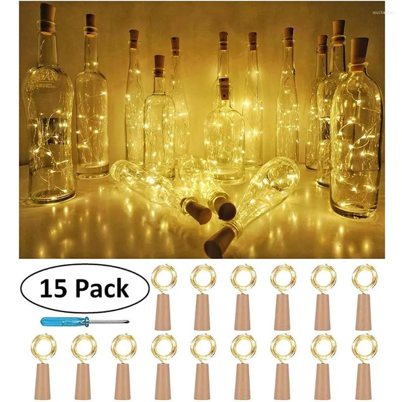 Strings 15 stcs fles touwtjes lichten kurkvorm voor 1m 10 led wijn feest romantisch huisdecor koperen lamp leds per licht