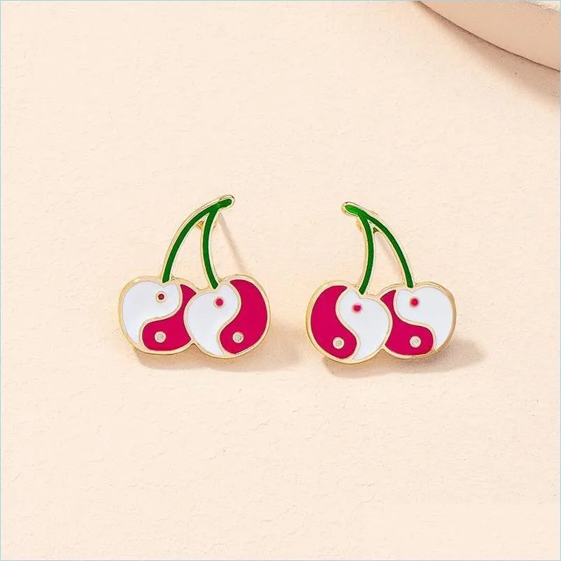 Stud Stud Y2K Jewelry Pink Heart Yin Yang Cherry Earrings For Women Metal Vintage Harajuku Ins Earring Charms 90S Aesthetic Gifts Dr Dhmfc