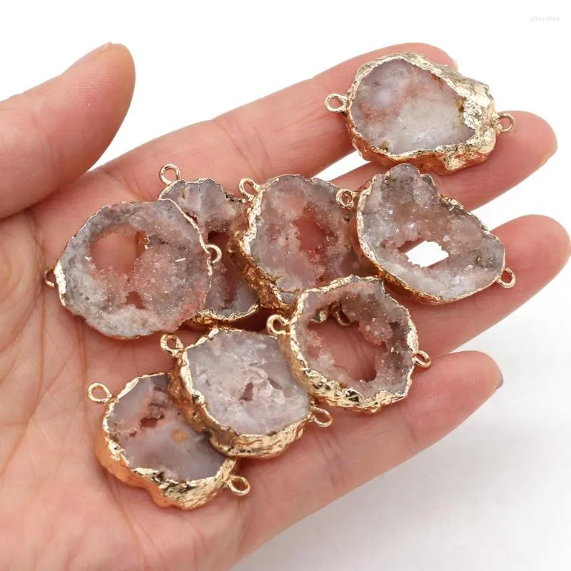 Pendant Necklaces Fine Natural Stone Aura Agate Crystal Cluster Fashion Connector Charms For Jewelry Making DIY Necklace Accessories 1PC