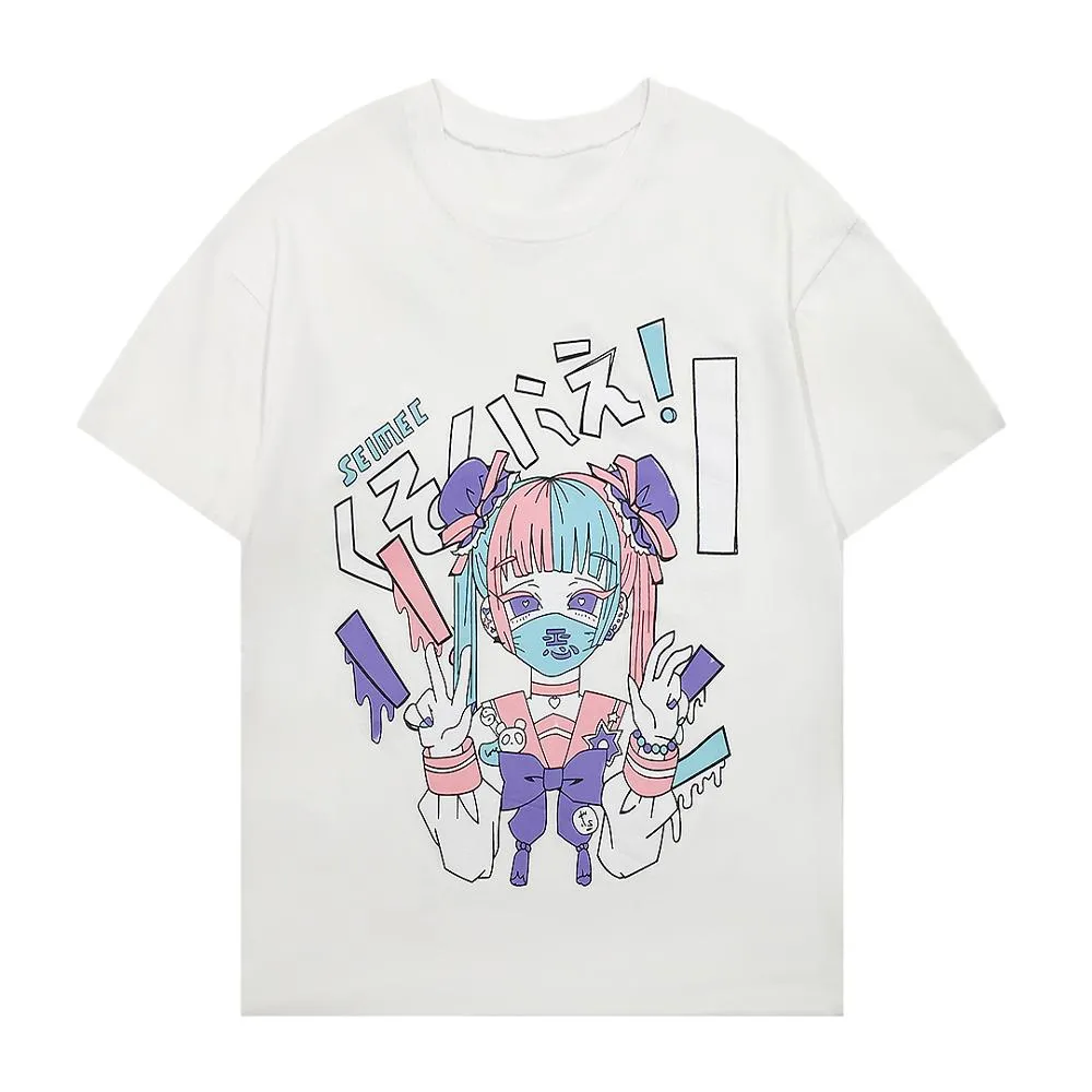 Summer Goth Female Tee Harajuku luźne kobiety kreskówka T-shirt punkowy ciemny streetwear panie gotyckie tshirts top