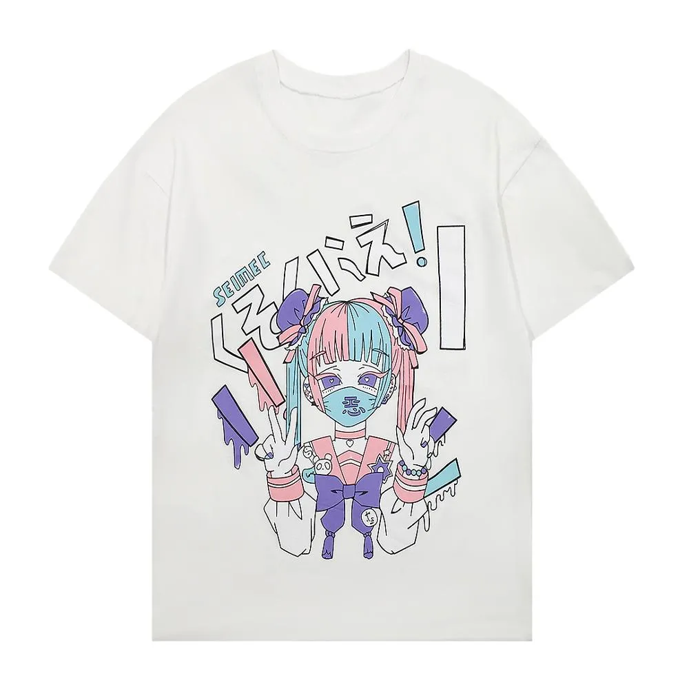 サマーゴスメスティーハラジュクルーズ女性漫画プリントTシャツパンクダークストリートウェアレディースゴシックTシャツトップ