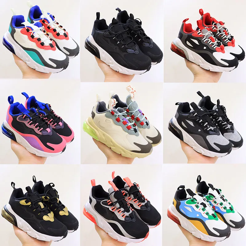 새로운 270 React Kids Shoes Bauhaus TD Boy Girls 운동 운동 야외 검은 흰색 하이퍼 밝은 바이올렛 유아 어린이 운동화 크기 EUR25-35