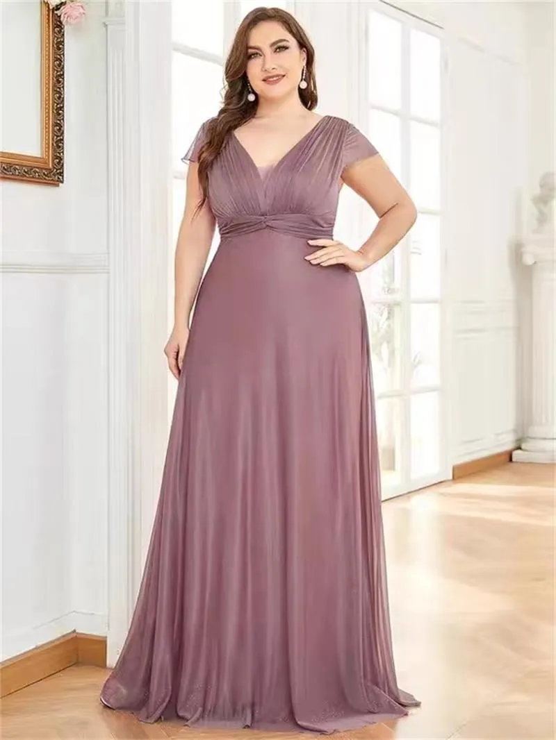 Plus Size Special Occasion Dresses Fat V-Neck A-line Evening Party Dress EP04