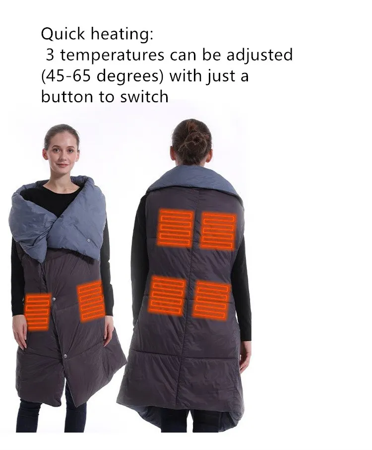 Przenośny koc elektryczny zimowa drzemka Inteligentna termostatyczna ogrzewanie koc domowy Przylądek do noszenia