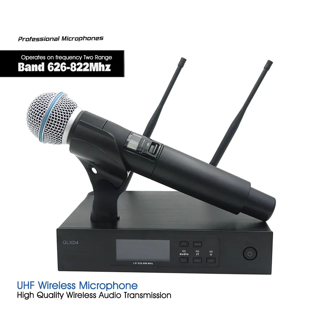 UHF 전문 성능 QLXD4 QLX Beta58A 핸드 헬드 송신기 마이크를 사용하여 라이브 보컬 가라오케를위한 핸드 헬드 송신기 마이크