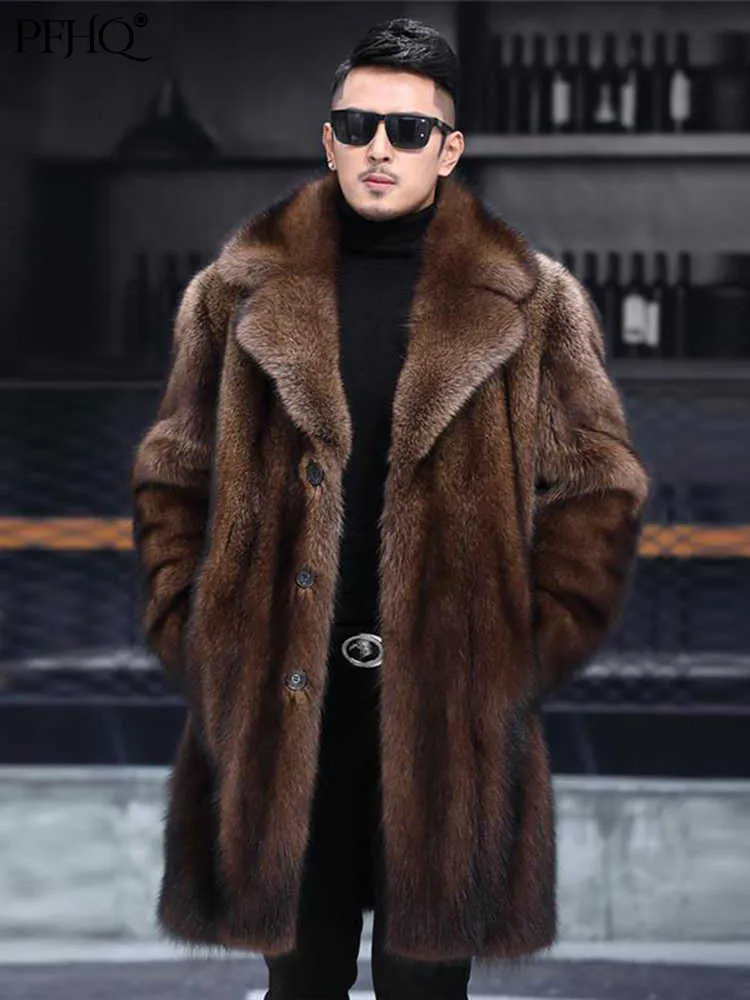 Men's Fur Faux Fur PFHQ 6XL 2022 Trendy Autumn Winter Imitation Mink Coat Men Long Faux Fur Warm Jacket Casual Stylish Male Luxury Clothes 21Q4425 T221102