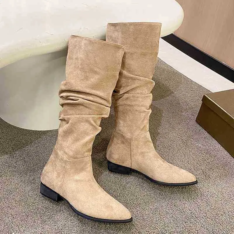 Boots Dress Shoes 2022 Novas Moda Mulheres Pleated Knee High Boot Ladies Ponto de ponta Knight High Quality Ytmtloy Botines de Mujer Sexy 1