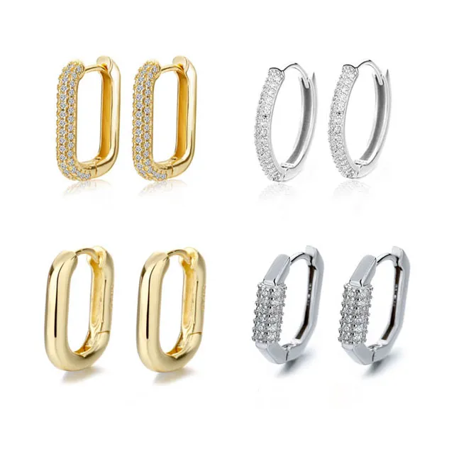 Square Circle Hoop ￶rh￤ngen f￶r kvinnor 100% 925 Silver Shiny Cubic Zircon Earring 2023 Trendiga smycken