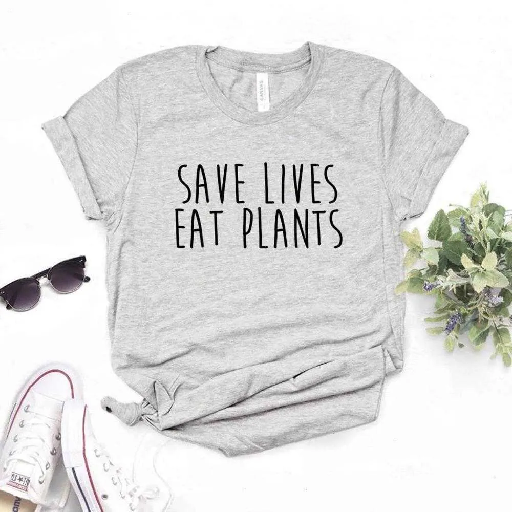 Salvar vidas com comer plantas tops feminino tshirts camiseta engra￧ada casual para lady top tee