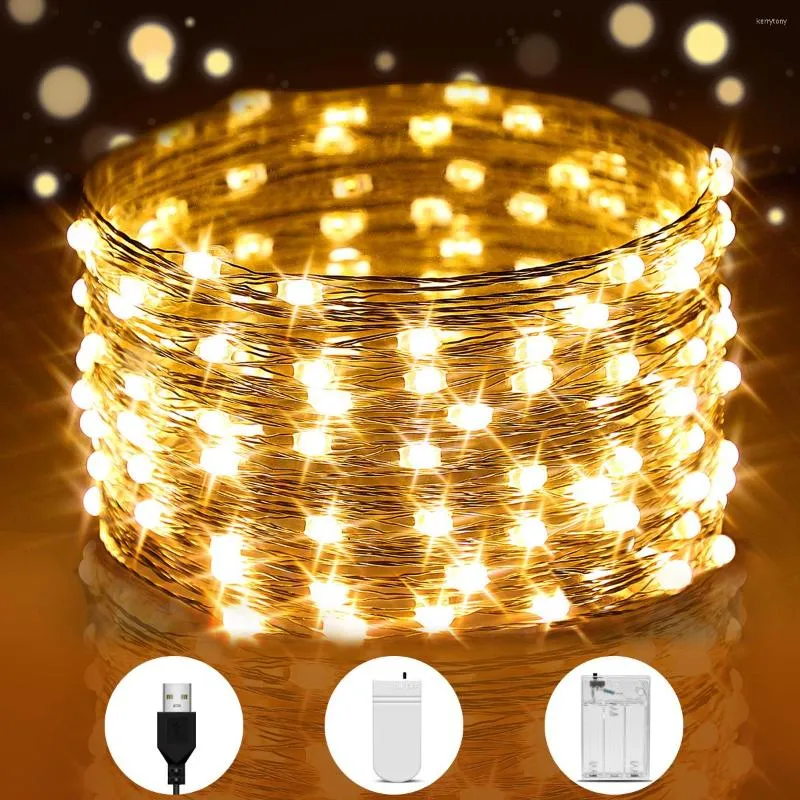 Str￤ngar 2m 5m 10m tr￥dbatteri/USB Copper LED String Light Holiday Outdoor Garden Christmas Tree Party Wedding Decoration Fairy