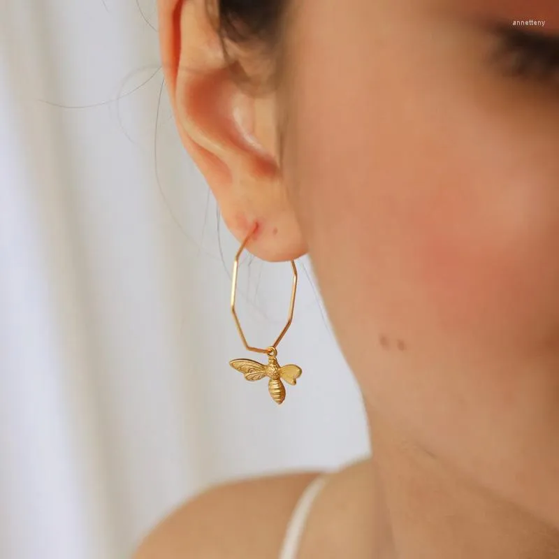 Pendientes de aro geometría anillo redondo abeja insecto Simple estilo bohemio lindo Color dorado plata accesorios joyería para mujer regalos