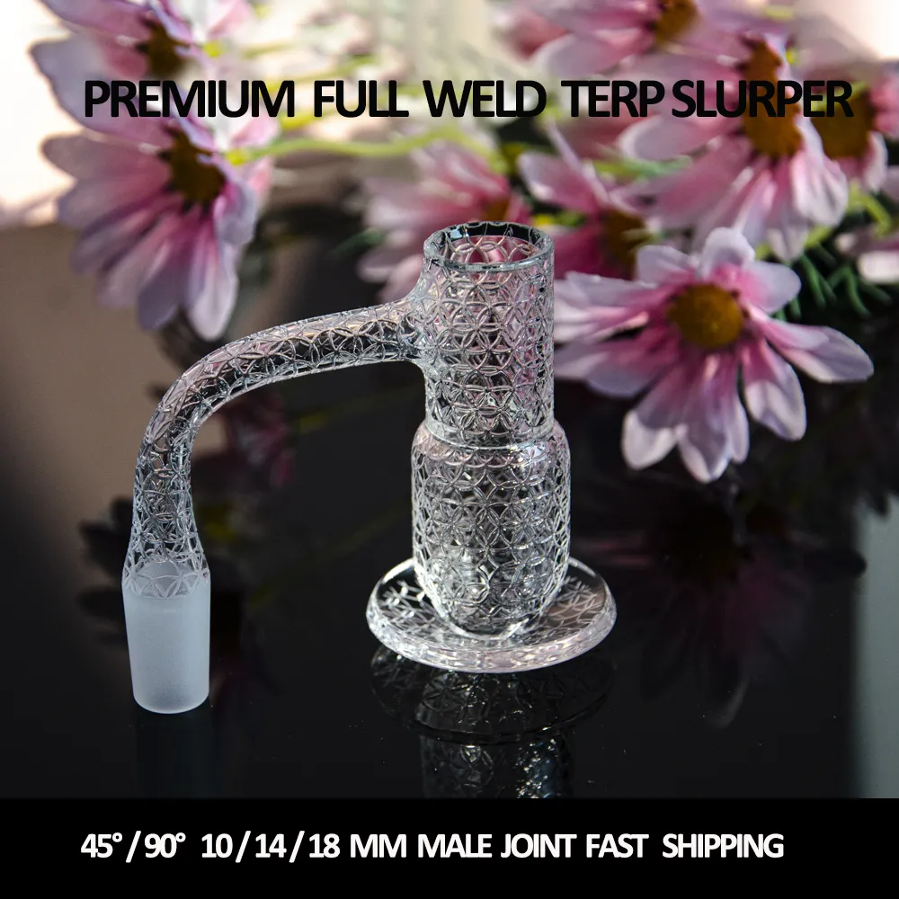 Full svet etsad terp slurper nagelrökning tillbehör avfasad kant kvarts banger 10mm 14mm 18mm sömlös nagel för bong dab oljeriggar