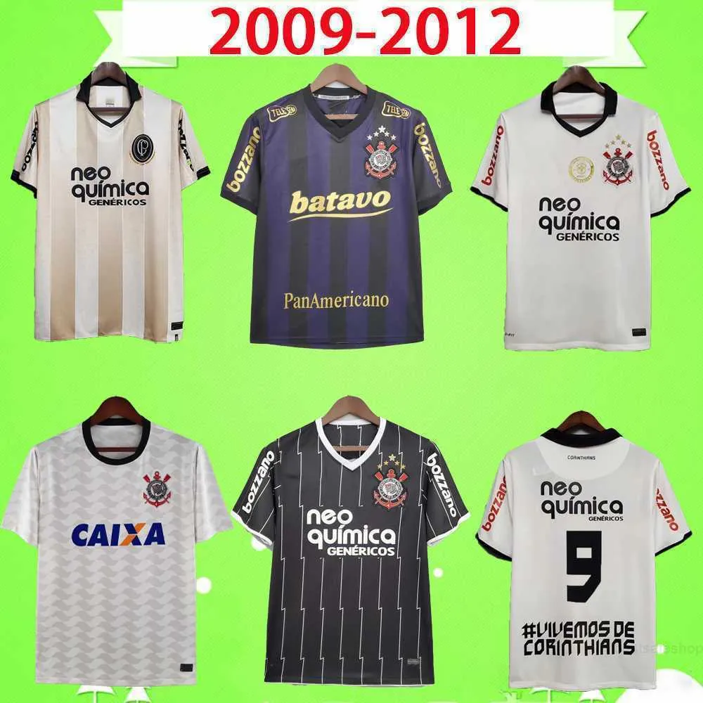 2009 2010 2011 2012 Retro Paulista Soccer Jerseys 100th Home White Away Black Corinthian #9 Classic Football Shirt Vintage Golden Uniform 09