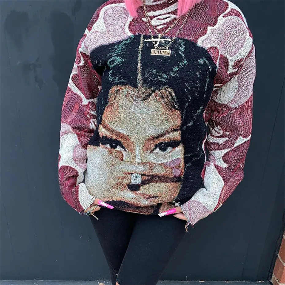 Wholesale Items for Business Womens Hoodies Designer Sweatshirts Fashion Hip-hop Anime Print O-neck Long Sleeve Casual Top B10600