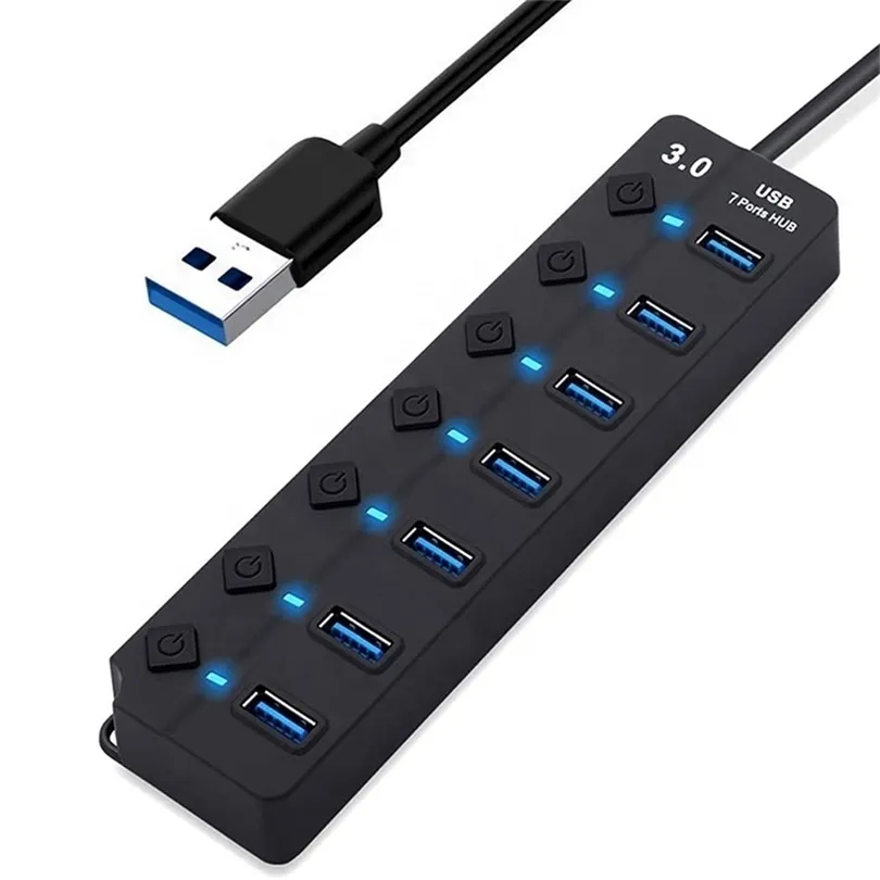 Câble d'alimentation 7 ports USB30 adaptateur portable USB multiport USB 30 ports Hub avec commutateurs LED convertisseur 5 Gbps transfert de données pour ordinateur portable PC 221103