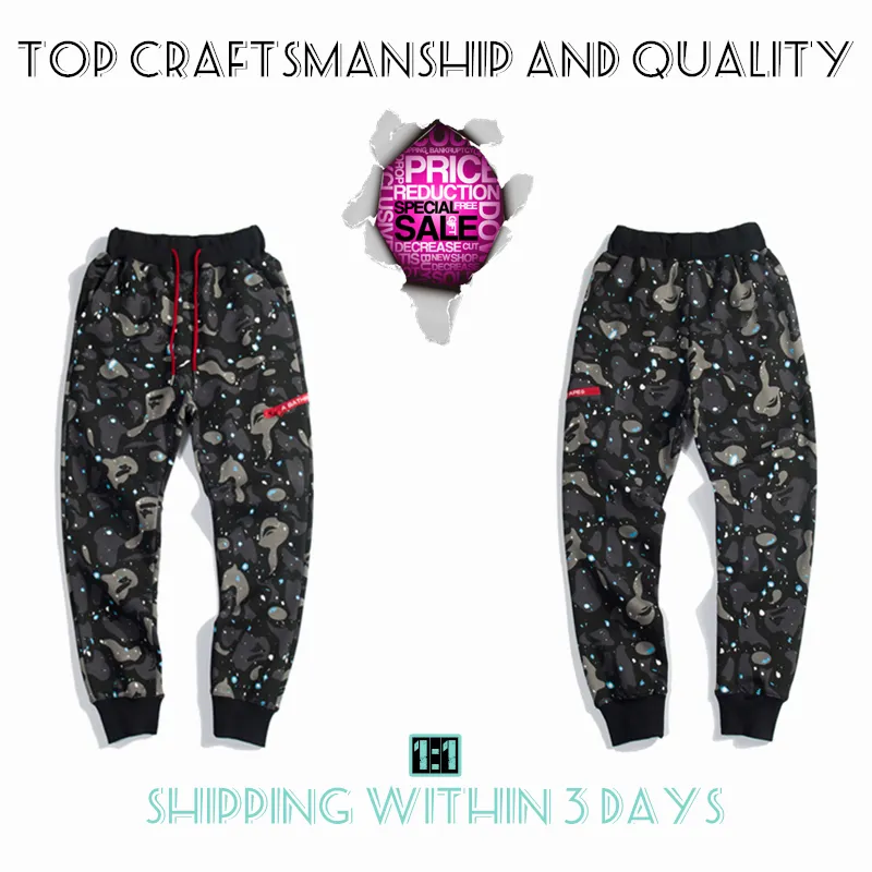 Top Craftsmanship Mens Pants 디자이너 바지 남성과 여성 상어 바지 유인원 스웨트 팬츠 스포츠 조깅 카고 테크 Luminous camouflage Starry spot 3XL daks KZ2-4