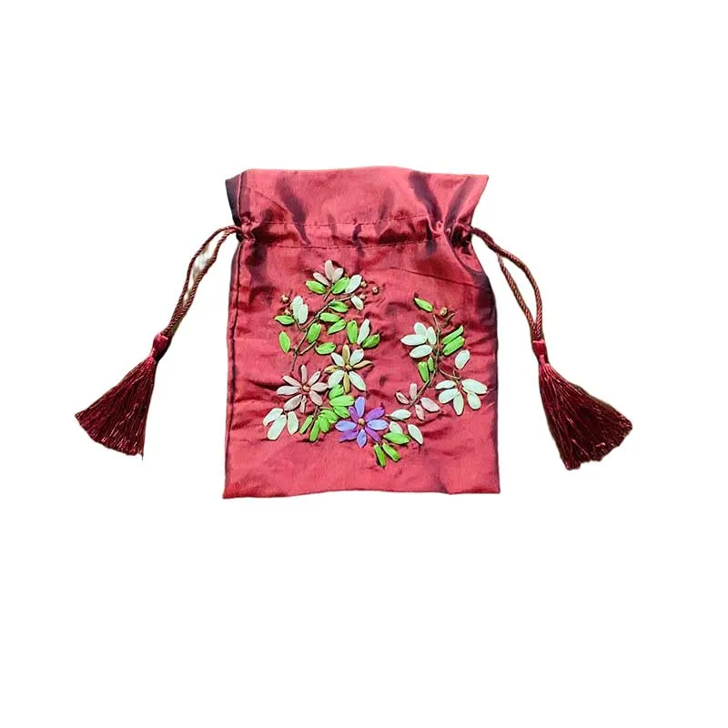 Bolso pequeño cuadrado redondo para mujer, monedero cero, bolso de verano, estilo étnico, bordado, patrón de flores, bolso con tirador