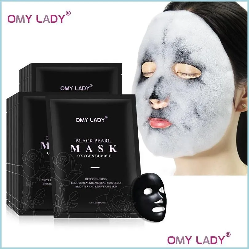 Andra hudvårdsverktyg Svart Pearl Oxygen Bubble Face Mask fuktgivande djup rengöring med rosolja Essence Control Masks Sheet DHQRO