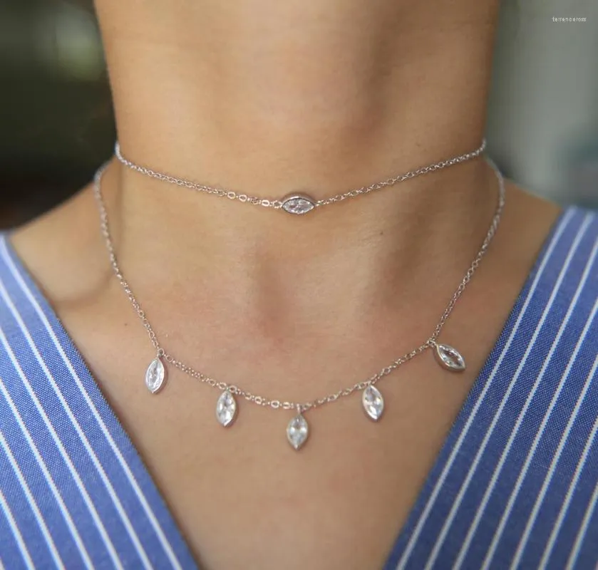 Choker Chicka drobne podwójne warstwy Naszyjnik Marquoise CZ Drop Water Oświadczenie Warstwowy moda łańcuch dla kobiet Chocker wiszące naszyjniki