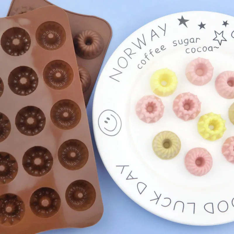 15-Bavity Mini Kek Silikon Kalıp Çiçek Şekli Donut DIY El Yapımı Jöle Puding Şeker Cupcake Yapışmaz Pişirme Aletleri MJ1022