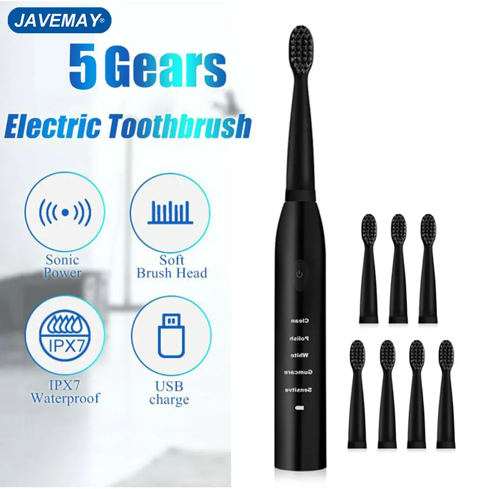 Tandborste ultraljudsbarns elektriska USB -laddning Tandborstar tvättbara blekning mjuka tänder borsthuvud vuxen timer javemay j110 221103
