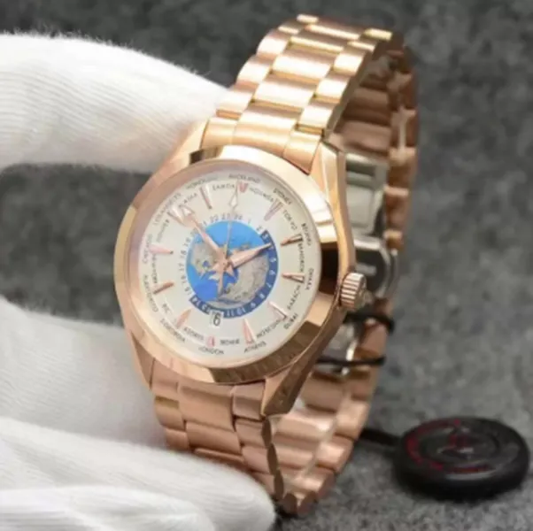 Vit Dial Aqua Terra 150m WorldTimer Limited Watch 41mm Quartz Battery Power Ocean Guld Rostfritt st￥l Sportshav runt om i v￤rlden Mens Watches Christmas Gifts