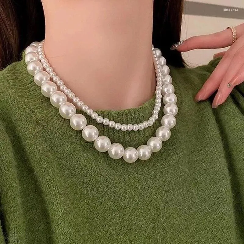 Girocollo vintage elegante matrimonio grande collana di perle per le donne moda gioielli d'imitazione bianchi