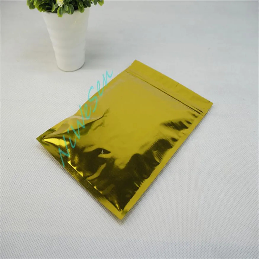 12x20 cm 100pcs Los Golden Aluminiumfolie Plastikkr￤fte-Schneiderbeutel Aluminisierte Mylar-Kaffeebohne Golden Pouch-reopenable Metallic Peanut Sack257Q