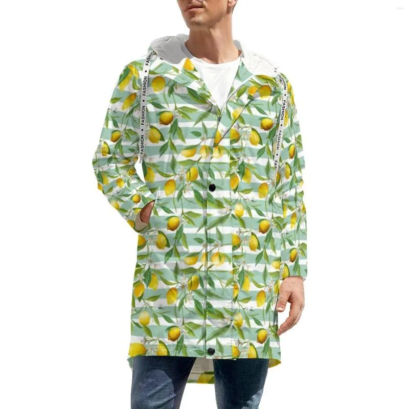 Trench da uomo Fiore di limone Caldo Casual Uomo Stampa a righe Capispalla Giacche invernali Design retrò Giacche a vento larghe 4XL 5XL 6XL