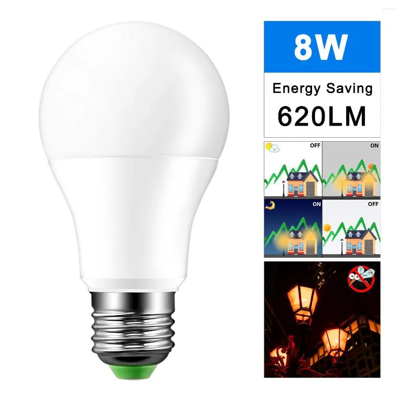 Pomarańczowy kolor IP42 Czujnik światła LED E27 8W AC 220V 110V zmienny do świtu Day Night Lampa do oświetlenia domowego