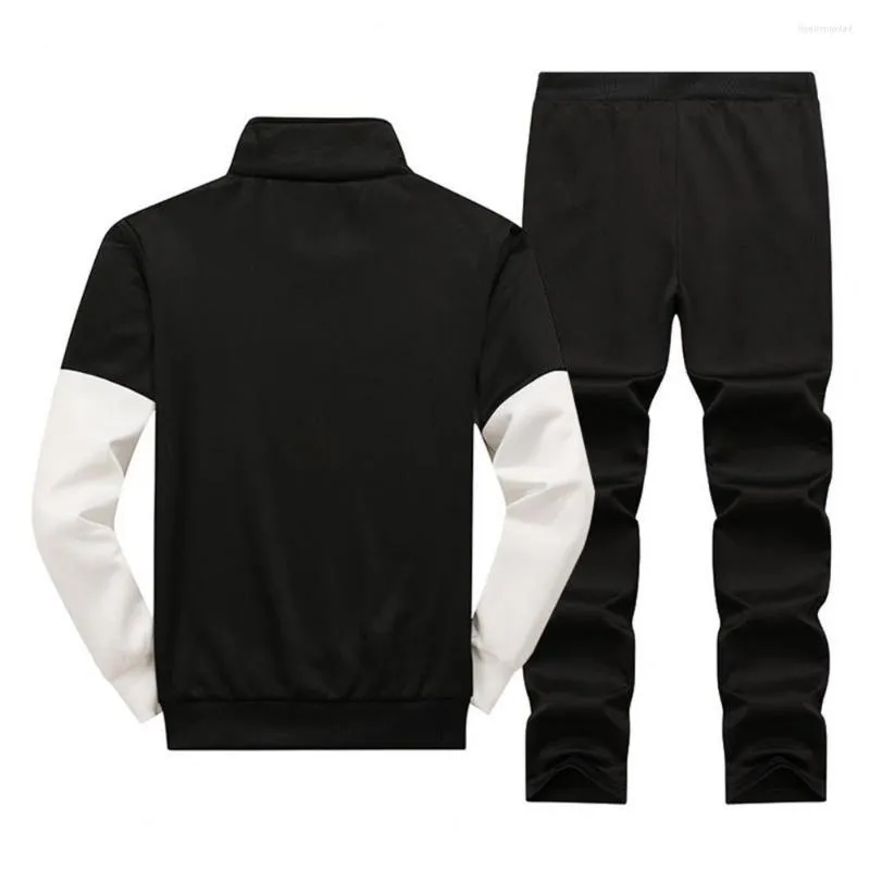 Męskie dresy 1 set Stylish Men Men Sportswear Dwuczęściowy streetwear Spring Autumn Color Block Pockets Bluza dresowe spodnie