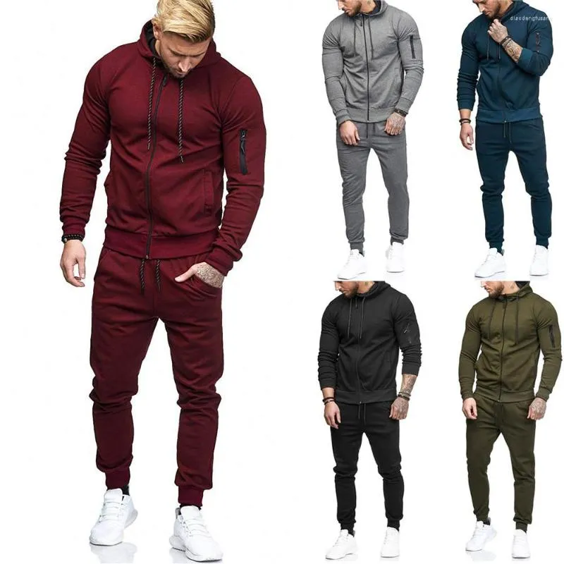 Herrspårspår Män Autumn Patchwork Zipper Sweatshirt Top Pants Set Sports Suit Ropa Deportiva Hombre Vetement