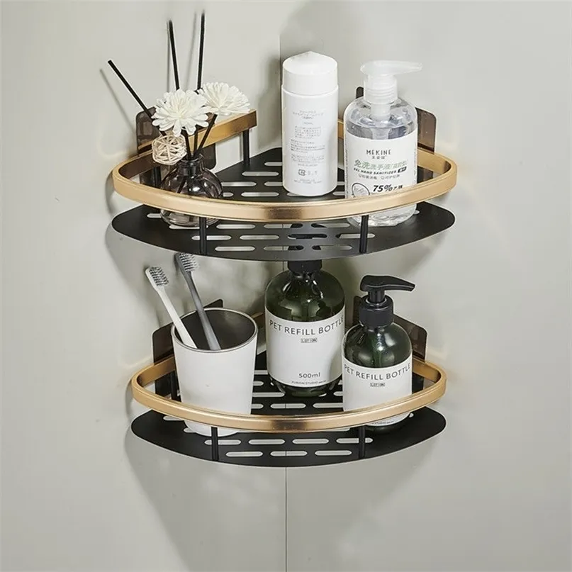 Bathroom Shelves Corner Shelf without Drilling Rustproof Space Aluminum Shower Storage Rack Shampoo Holder Accessories 221102