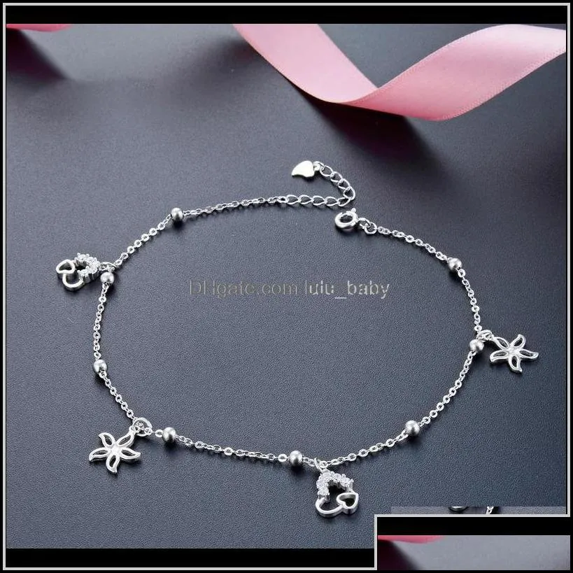 Tobilleras tobilleras Drop Delivery 2021 Miqiao pulsera tobillo mujeres 925 Sterling Sier pie cuerpo cadena en la pierna señoras joyería hoja amor Sim Otawo