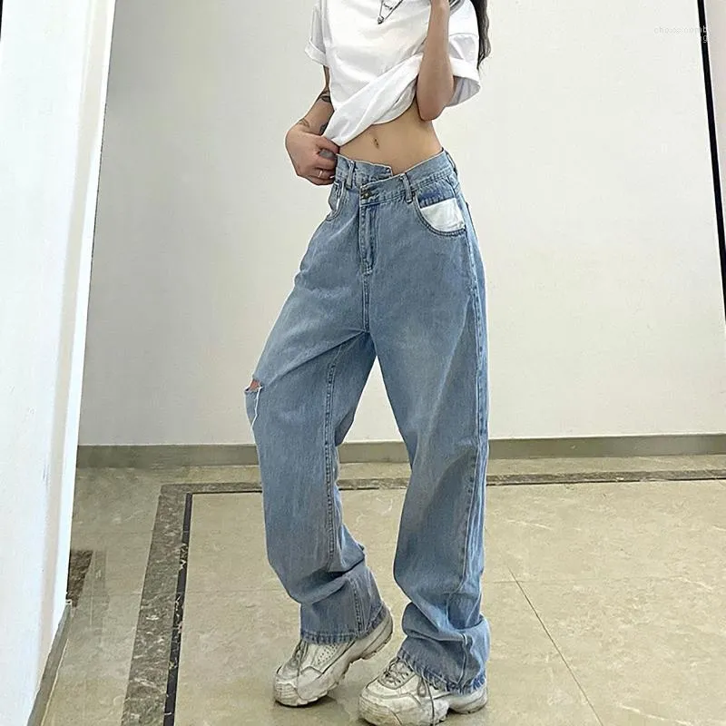 Jeans pour femmes Y2K Wide Leg Boyfriend pour femmes 2022 Automne Pantalon décontracté Pantalon de lavage au genou Pantalones de Mezclilla