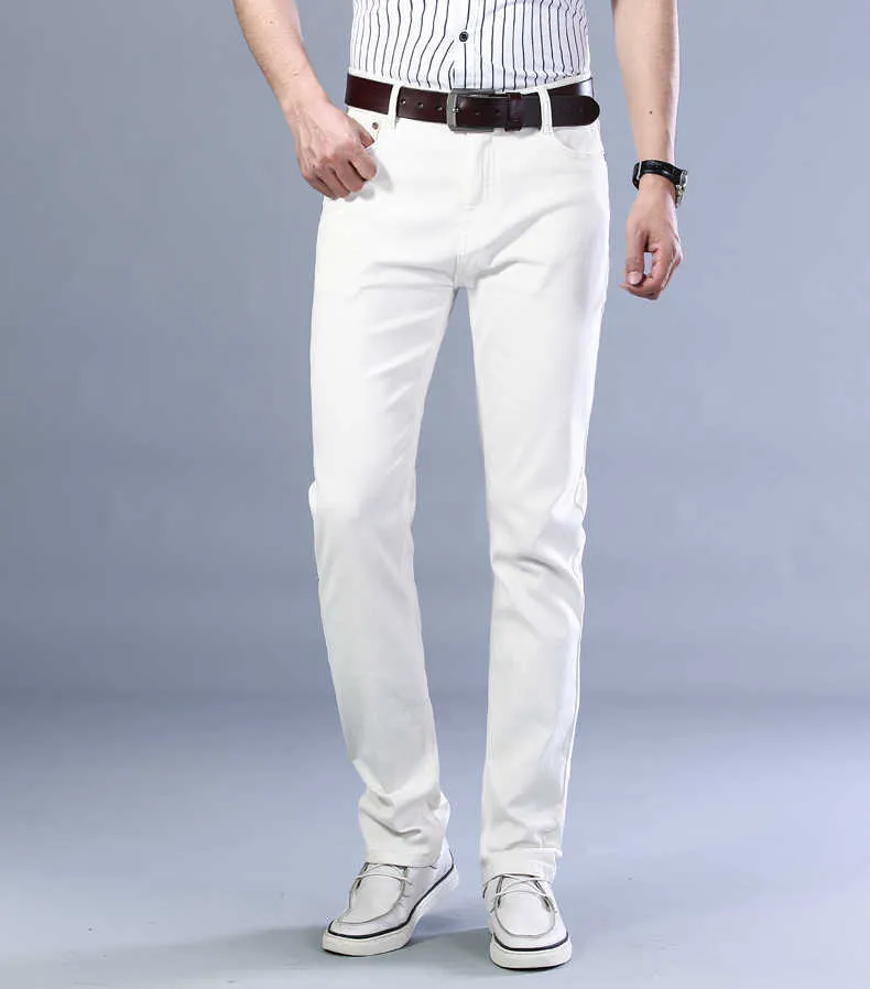 2022 nya Khaki Jeans för män Klassisk stil Affärsmode Enfärgad Stretch Raka jeansbyxor Byxor av manligt märke_voghion.com