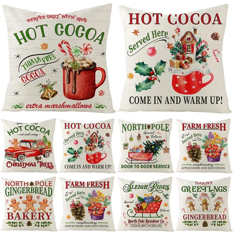 Kerstdecoraties Luanqi Merry Cushion Cover Gingerbread Man Tree Sneeuwman Linnen kussensloop 2022 Navidad Xmas Noel ornamenten