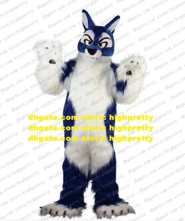 Blue Long Fur Furry Wolf Mascot Costume Husky Dog Fox Fursuit Adult Cartoon Marketing Planning Brand Name Promotion ZZ8111