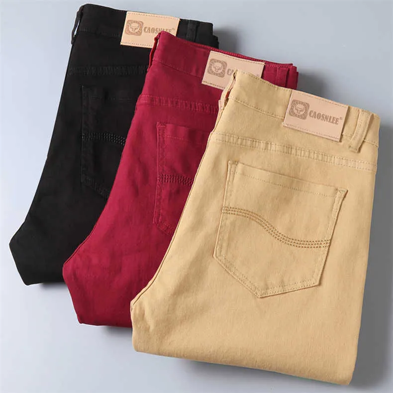2022 nya Khaki Jeans för män Klassisk stil Affärsmode Enfärgad Stretch Raka jeansbyxor Byxor av manligt märke_voghion.com