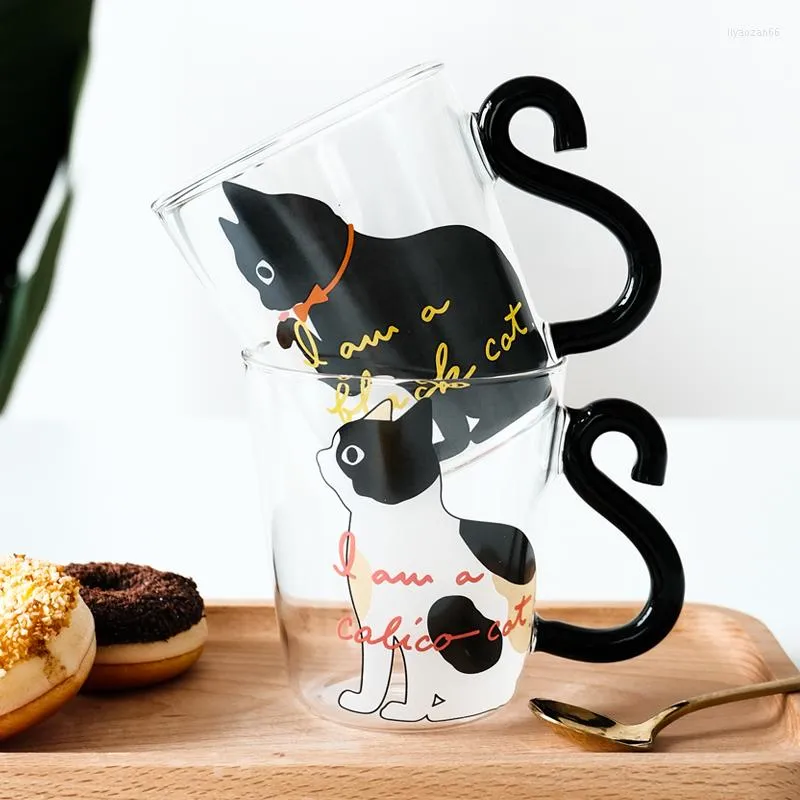 نظارات النبيذ 250 مل لطيف قطة أسود قهوة كوب كوب مجموعة القدح يدبان على شكل حليب ماء أكواب عصير الشاي كوب يابانية كاواي هدية المنزل