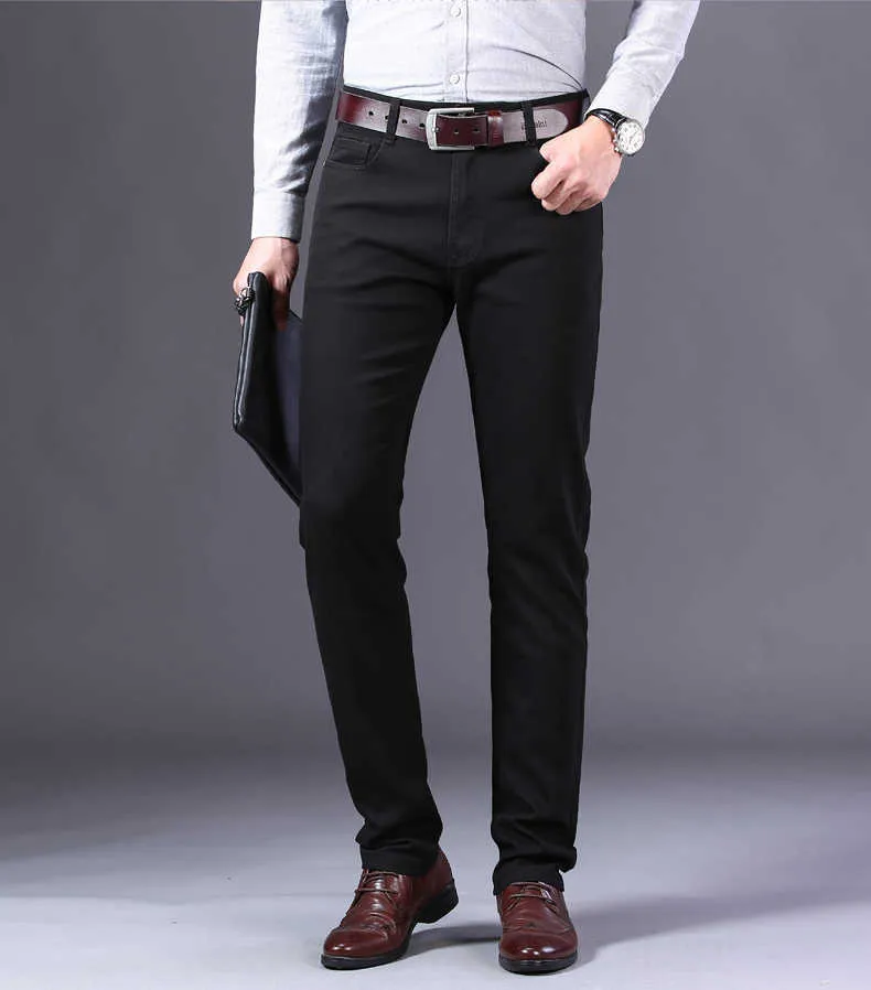 2022 nya Khaki Jeans för män Klassisk stil Affärsmode Enfärgad Stretch Raka jeansbyxor Byxor av manligt märke_voghion.com