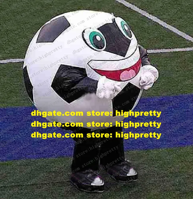 Likable White Black Football Mascot Costume Mascotte Soccer Foot-ball With Blue Bright Eyes Big Laughing Mouth No.716 Free Ship