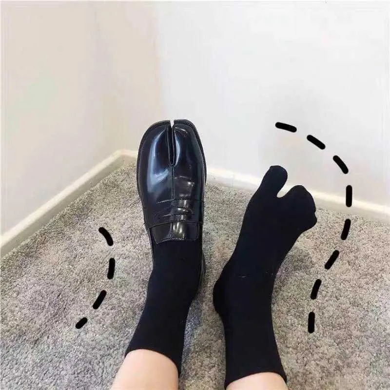 Socks Hosiery Japanese Style Women Combed Cotton Tabi Socks Solid Black White Summer Anti-Slip Harajuku Two Toe Socks With Toes Men Supply Y2211