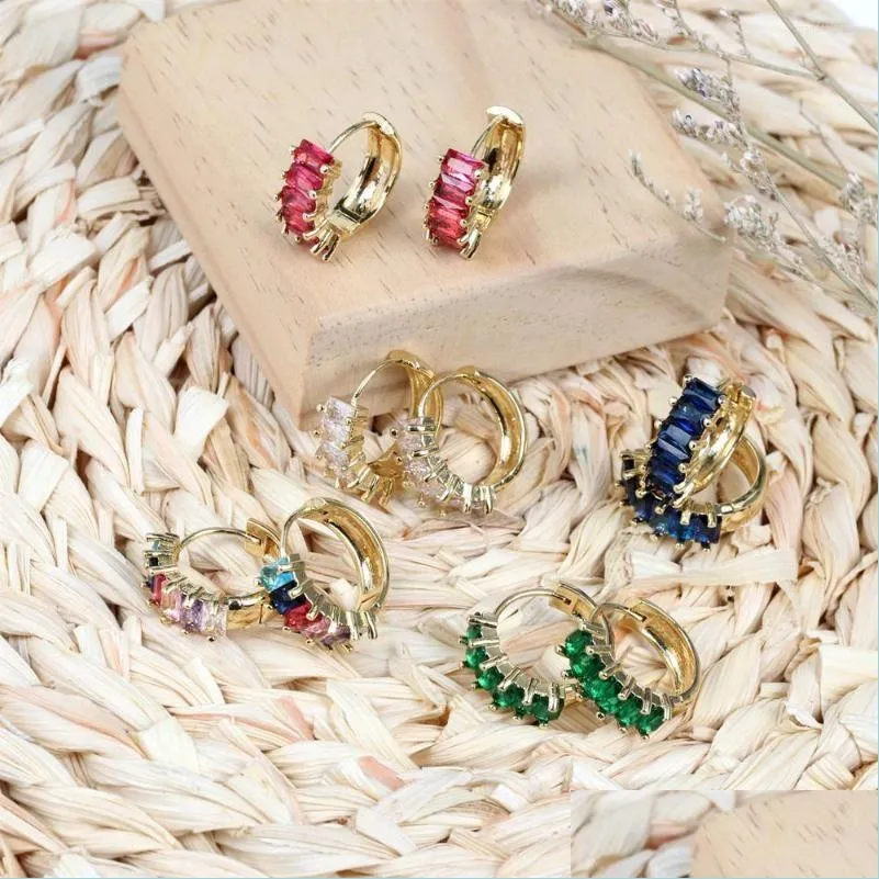 Hoop Huggie Hoop Earrings فاخر مربع الزركونيا المكعب للنساء للنساء النحاس العالي النحاس الذهب مطلي بالثقب المجوهرات Drop D Dhksw