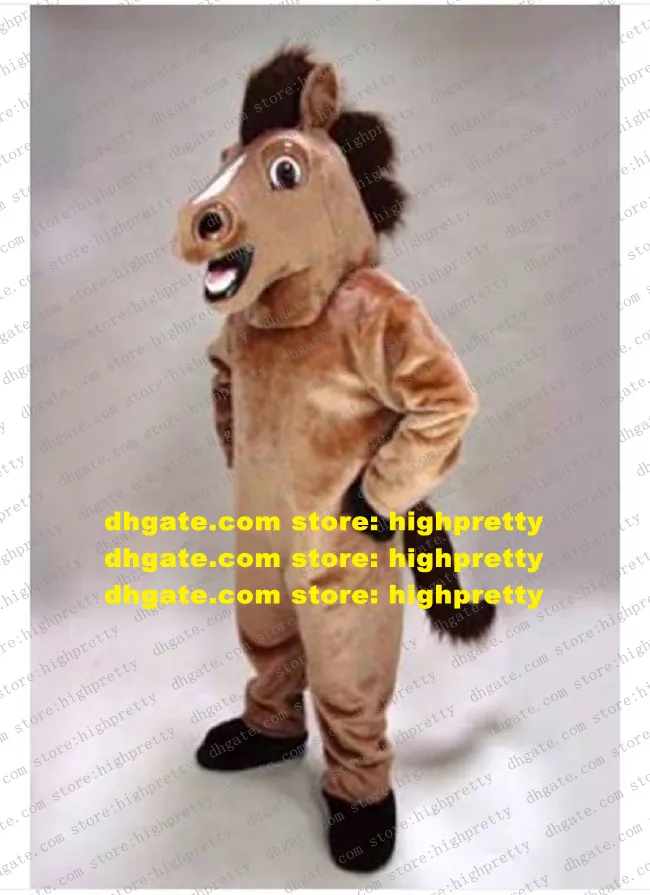 Piękny Brown Horse Mascot Costume Mascotte Pony z dużymi otwartymi ustami czarny koni Hors Hors Adult No.1606 Bezpłatny statek