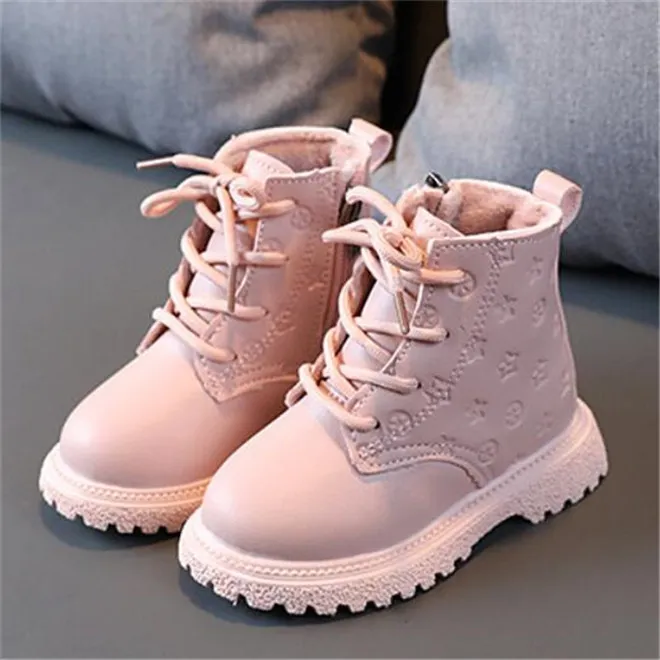 Nya barn Martin Boots Pu Leather Autumn Winter Toddler Baby Casual Sneakers Kids Boys Girls Fashion Side Zipper Ankel Boot