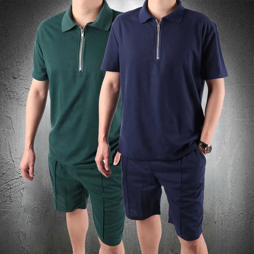 Tuta da uomo Set estivo con zip a quarti manica corta Tshirt Abiti Moda Abbigliamento Felpa Breath Comfort Uomo Y2211