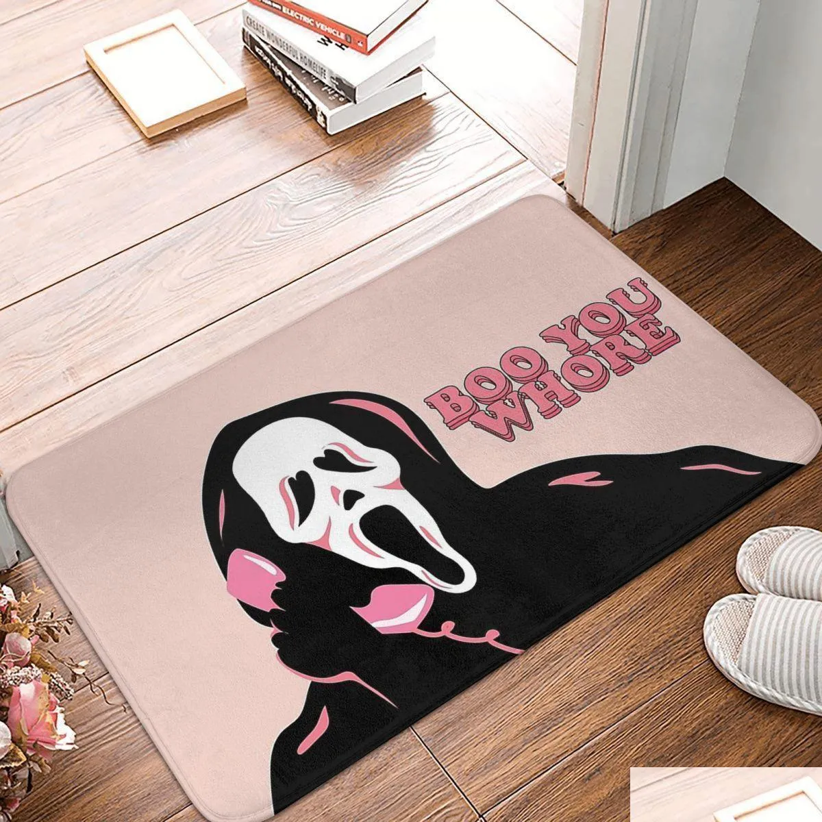 カーペットカーペットスクリームシドニープレスコットフィルムnonslip doormat boo you whore ghost faceバスキッチンマットウェルカムホームパターン装飾22092 dht1i